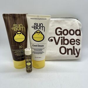 NWOT Sun Bum Day Tripper Travel Set w/Aloe Lotion, Sunscreen, Lip Balm SPF 30